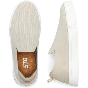 imageSTQ Womens Wide Toe Box Barefoot Shoes Knit Casual Slip on Shoes for SummerIntellectual Nude