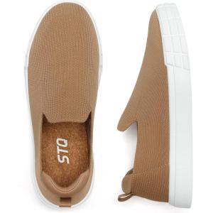 imageSTQ Womens Wide Toe Box Barefoot Shoes Knit Casual Slip on Shoes for SummerOre Brown
