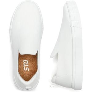 imageSTQ Womens Wide Toe Box Barefoot Shoes Knit Casual Slip on Shoes for SummerVanilla White
