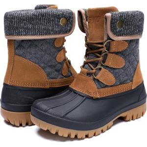 imageSTQ Womens Winter Duck Boots Waterproof Cold Weather Snow BootsBrown Grey