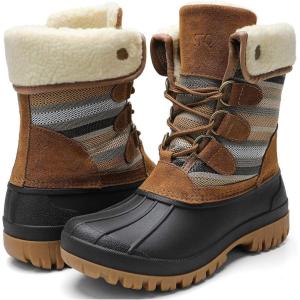 imageSTQ Womens Winter Duck Boots Waterproof Cold Weather Snow BootsTaupe Stripe