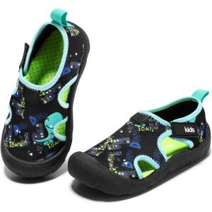 imageBoys Girls Water Shoes QuickDry Wide Toe Box Shoes Toddler Cute Beach Swim Pool ShoesToddlerLittle KidBlackGreen