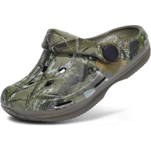 imageSTQ Kids Garden Clogs with Backstrap  Slip on Boys Girls Water Sandals  Fuzzy Lined Slippers  Toddler Little Kid Big Kid01 Khaki Camo