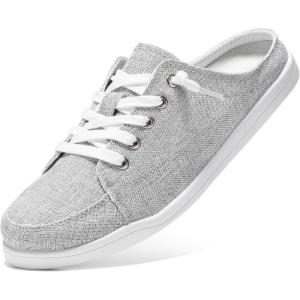 imageSTQ Slip On Mule Sneakers Slide on Canvas Shoes Casual Blackless Orthopedic Shoes with Arch Support Warm Wood Beige Size 6Iron Grey