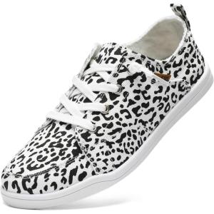 imageSTQ Slip on Sneakers for Women Casual Canvas Shoes Machine WashableBlack White Leopard