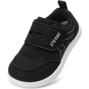 imageToddler Wide Toe Box Barefoot Shoes Boys Girls Sneakers Kids Tennis Shoes Preschool Non Slip Lightweight Comfortable First Walking Shoes Running Outdoor ActivitiesBlack White
