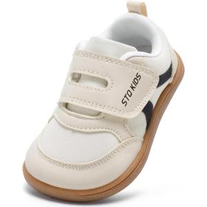 imageToddler Wide Toe Box Barefoot Shoes Boys Girls Sneakers Kids Tennis Shoes Preschool Non Slip Lightweight Comfortable First Walking Shoes Running Outdoor ActivitiesBeige White