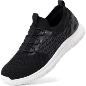 imageSTQ Women Walking Shoes with Arch Support Comfort Lightweight Slip on SneakersBlack White