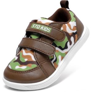 imageSTQ Toddler Wide Toe Box Barefoot Shoes Boys Sneakers Kids Tennis Shoes Lightweight NonSlip Zero Drop First Walking Shoe Comfort Outdoor Activities School Coffee Camo Little Kid Size 11