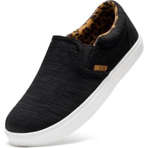 imageSTQ Wide Toe Box Slip On Shoes for Women  Business Casual Shoes for Women Trendy Fashion Sneakers Lightweight Loafers ShoesBlack Leopard