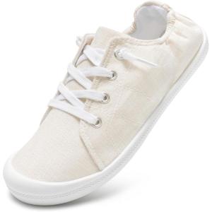 imageSTQ Women Slip On Sneakers Comfortable Casual Canvas ShoesBeige White
