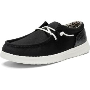 imageSTQ Womens Orthopedic LoafersLightweight Casual Boat Shoes for Plantar FasciitisBlack Leopard