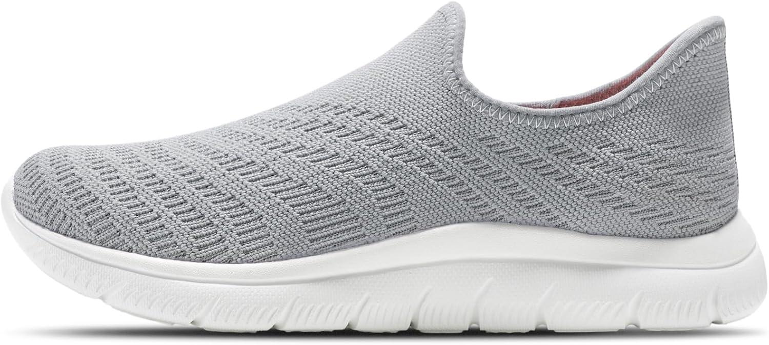 imageSTQ Slip on Sneakers Women Walking Shoes Tennis Arch Support Lightweight Breathable Mesh Maternity Elderly Nurse Orthopedic Plantar Fasciitis Standing Comfort Workout Gym TravellingLight Grey Pink