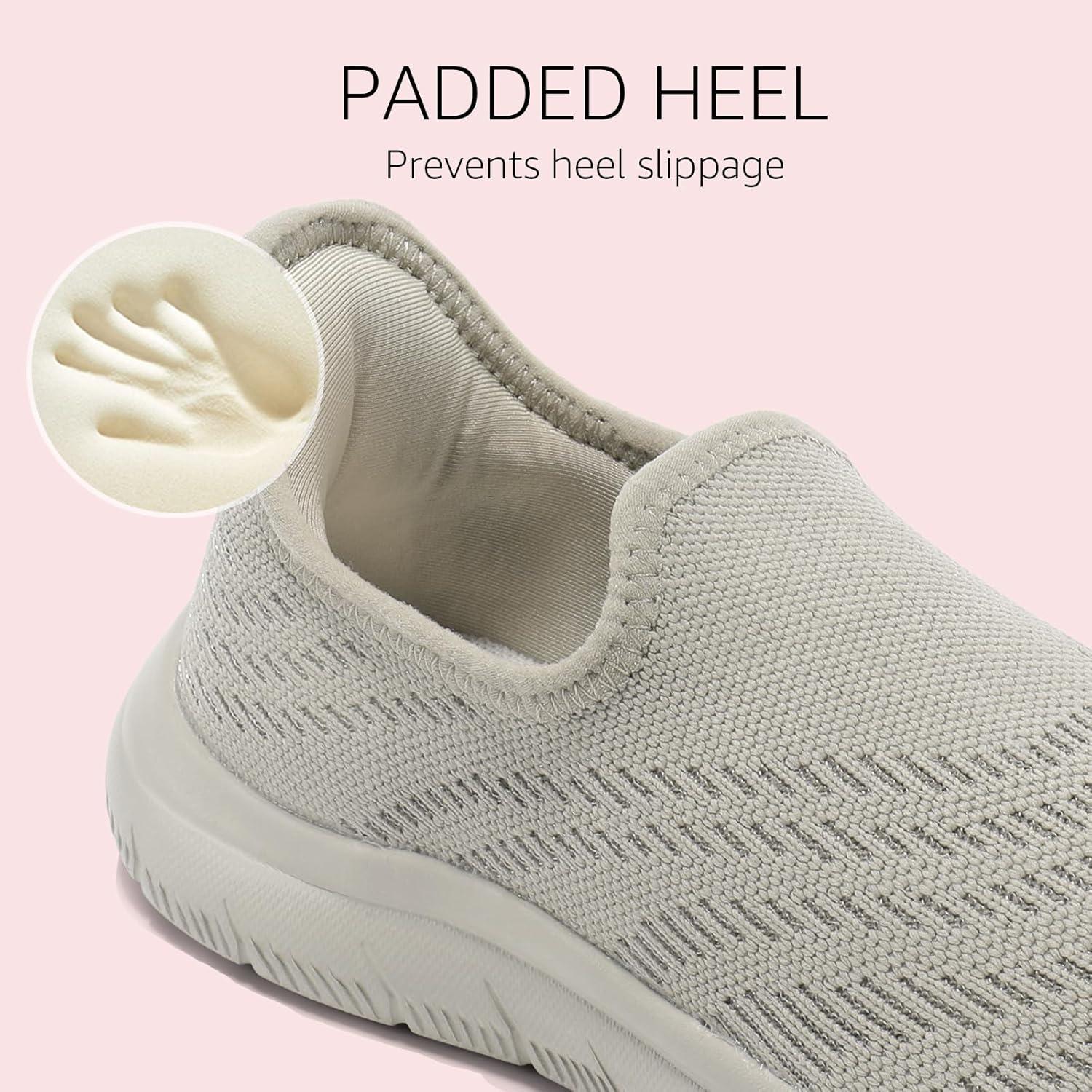 imageSTQ Slip on Sneakers Women Walking Shoes Tennis Arch Support Lightweight Breathable Mesh Maternity Elderly Nurse Orthopedic Plantar Fasciitis Standing Comfort Workout Gym TravellingTaupe