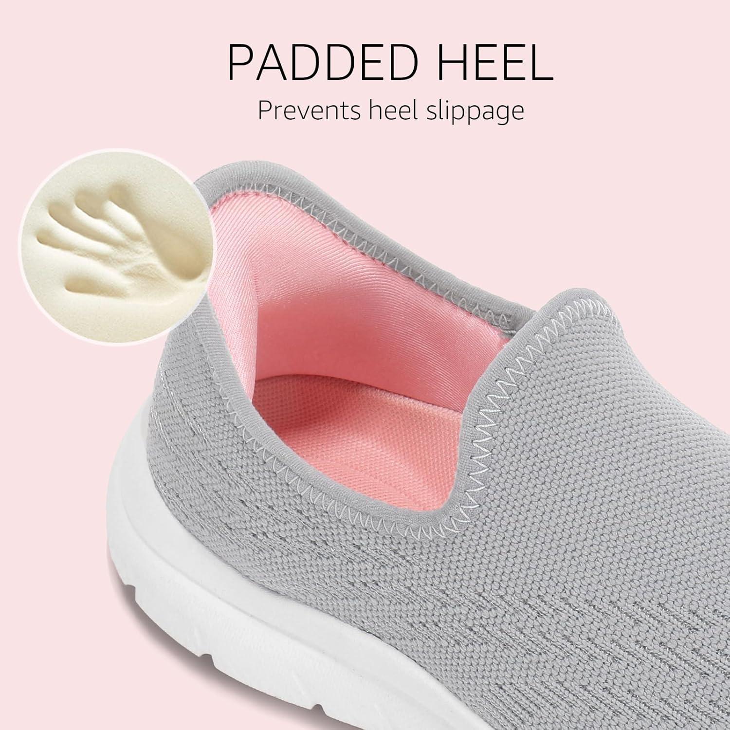imageSTQ Slip on Sneakers Women Walking Shoes Tennis Arch Support Lightweight Breathable Mesh Maternity Elderly Nurse Orthopedic Plantar Fasciitis Standing Comfort Workout Gym TravellingLight Grey Pink