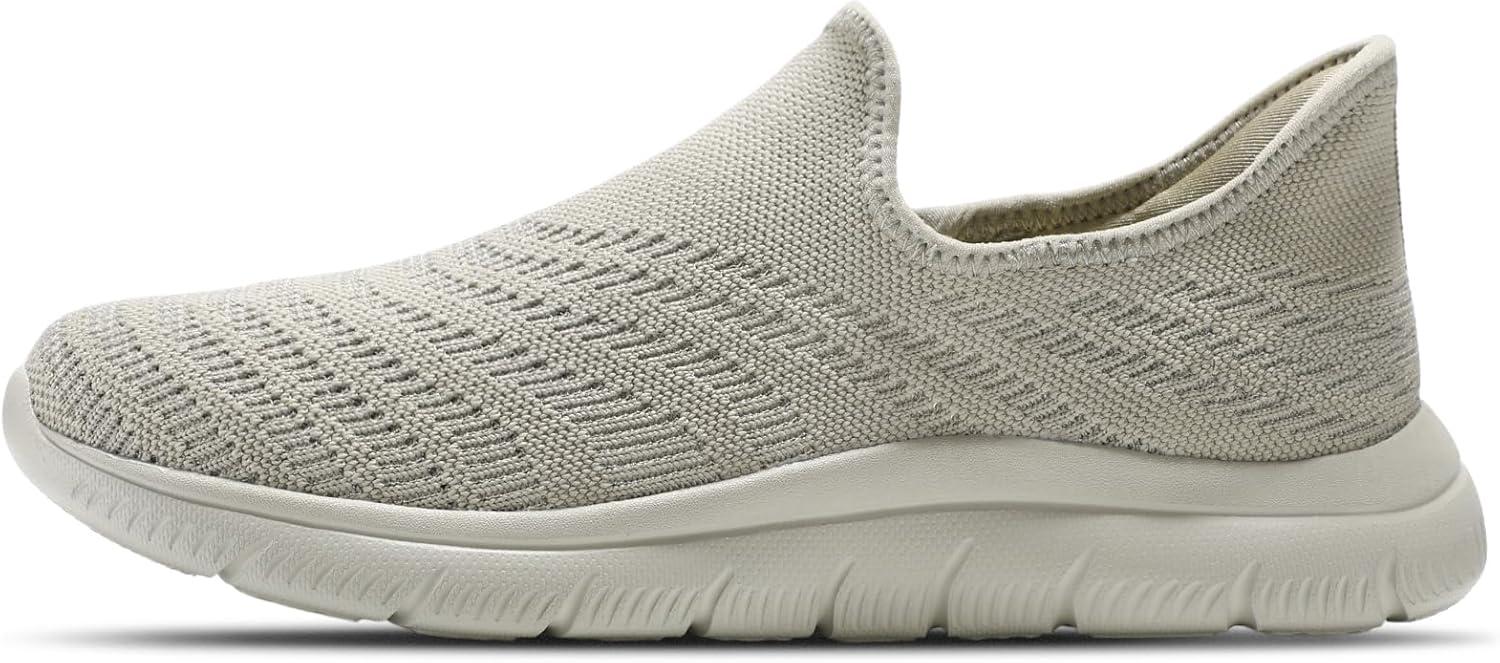 imageSTQ Slip on Sneakers Women Walking Shoes Tennis Arch Support Lightweight Breathable Mesh Maternity Elderly Nurse Orthopedic Plantar Fasciitis Standing Comfort Workout Gym TravellingTaupe