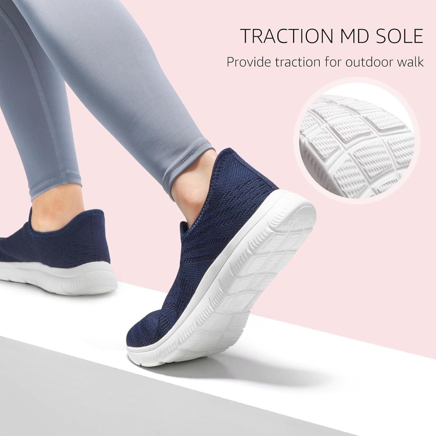 imageSTQ Slip on Sneakers Women Walking Shoes Tennis Arch Support Lightweight Breathable Mesh Maternity Elderly Nurse Orthopedic Plantar Fasciitis Standing Comfort Workout Gym TravellingNavy