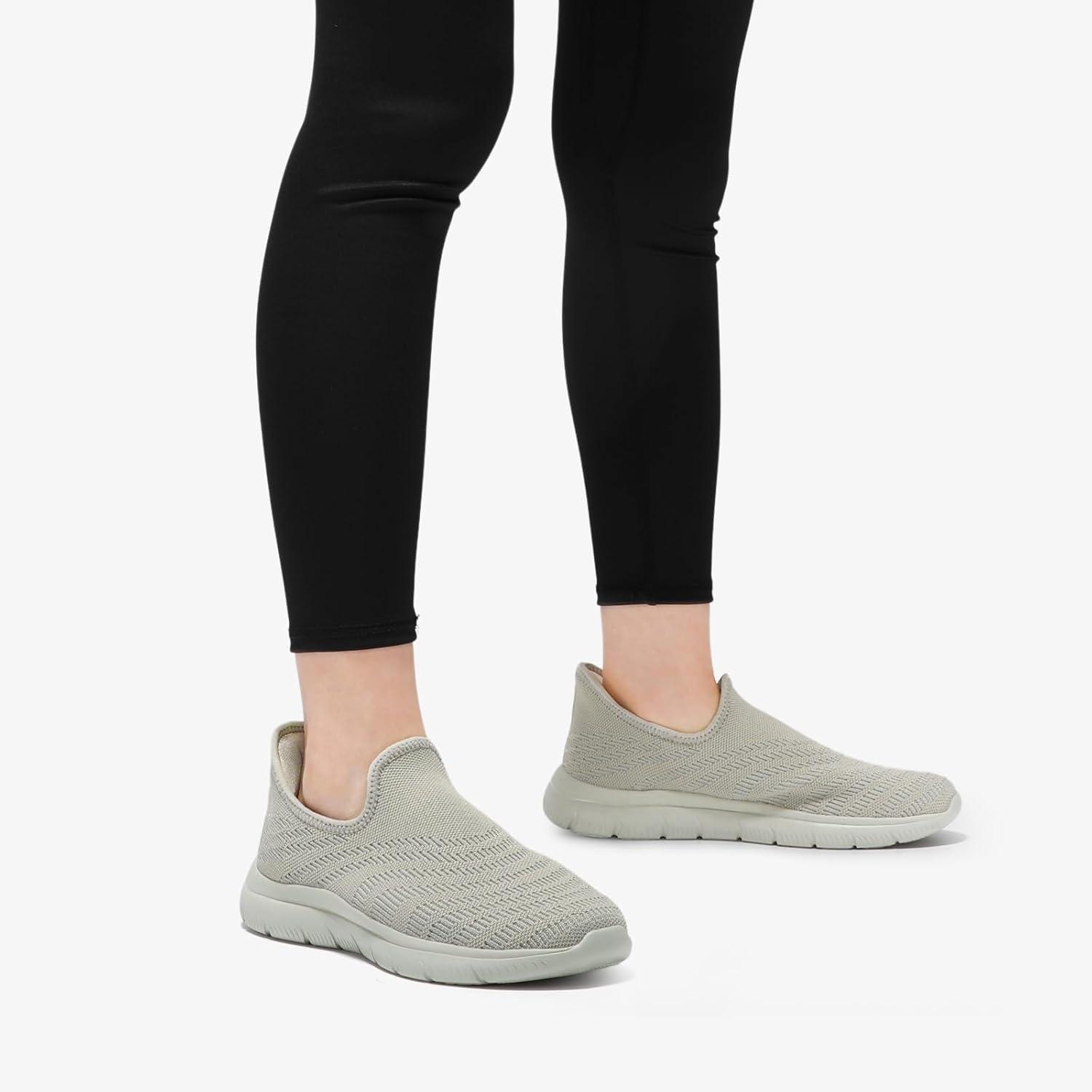 imageSTQ Slip on Sneakers Women Walking Shoes Tennis Arch Support Lightweight Breathable Mesh Maternity Elderly Nurse Orthopedic Plantar Fasciitis Standing Comfort Workout Gym TravellingTaupe