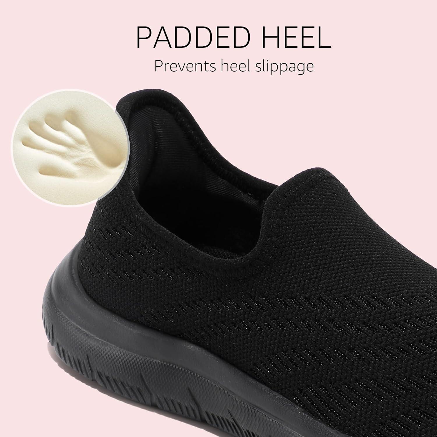 imageSTQ Slip on Sneakers Women Walking Shoes Tennis Arch Support Lightweight Breathable Mesh Maternity Elderly Nurse Orthopedic Plantar Fasciitis Standing Comfort Workout Gym TravellingAll Black