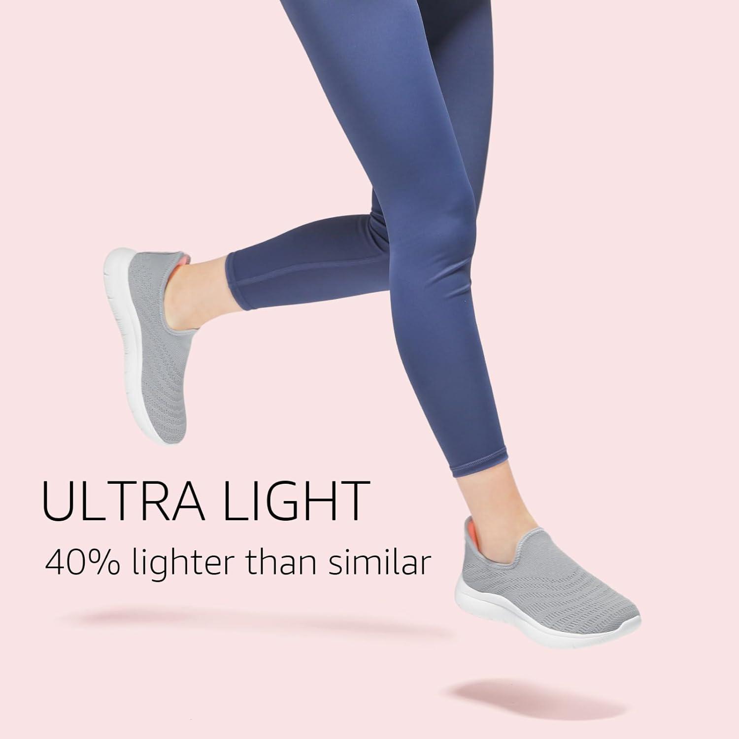 imageSTQ Slip on Sneakers Women Walking Shoes Tennis Arch Support Lightweight Breathable Mesh Maternity Elderly Nurse Orthopedic Plantar Fasciitis Standing Comfort Workout Gym TravellingLight Grey Pink