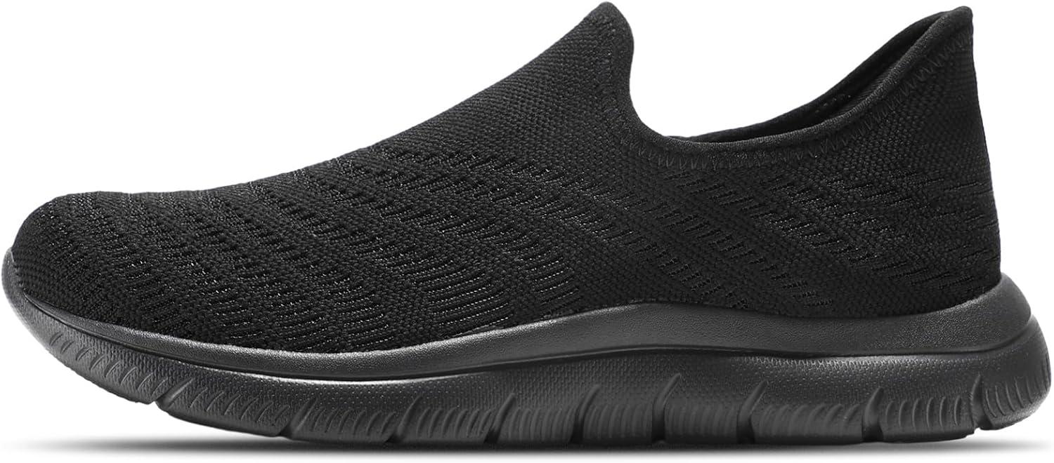imageSTQ Slip on Sneakers Women Walking Shoes Tennis Arch Support Lightweight Breathable Mesh Maternity Elderly Nurse Orthopedic Plantar Fasciitis Standing Comfort Workout Gym TravellingAll Black
