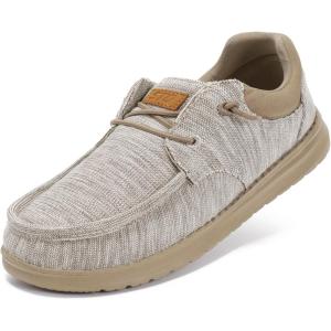 imageSTQ Mens Lace up LoafersOrthopedic Ultralight Boat Casual Shoes with Arth SupportMix Beige