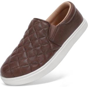imageSTQ Loafers for Women Memory Foam Slip On Sneakers EleeS Quilted 10 Comfort Fall ShoesDark Brown