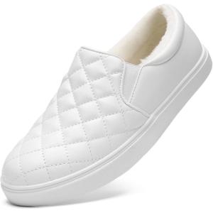 imageSTQ Loafers for Women Memory Foam Slip On Sneakers EleeS Quilted 10 Comfort Fall ShoesWhite Lined