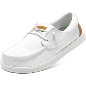 imageSTQ Womens Boat Shoes with Orthopedic Insole Slip On Business Casual Shoe for Plantar Fasciitis Lightweight Canvas LoaferCloud White