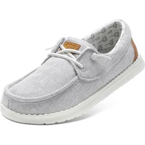 imageSTQ Womens Boat Shoes with Orthopedic Insole Slip On Business Casual Shoe for Plantar Fasciitis Lightweight Canvas LoaferGrey