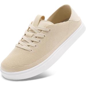 imageSTQ Womens Orthopedic Sneakers with Foldable Heel  Lightweight Breathable Tennis Shoes for Walking Travel ampamp Business Casual WearBeige