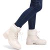 imageSTQ Womens Combat Boots Lace up Winter Ankle BootiesBeige White