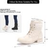 imageSTQ Womens Combat Boots Lace up Winter Ankle BootiesBeige White