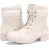 imageSTQ Womens Combat Boots Lace up Winter Ankle BootiesBeige White