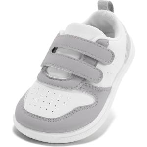 imageSTQ Toddler Wide Toe Box Barefoot Shoes Boys Girls Kids Sneakers Non Slip Lightweight Zero Drop Comfortable Tennis Walking Running School Athletic Casual Indoor OutdoorGrey White