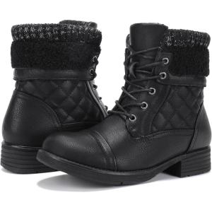 imageSTQ Womens Combat Boots Lace up Winter Ankle BootiesAll Black