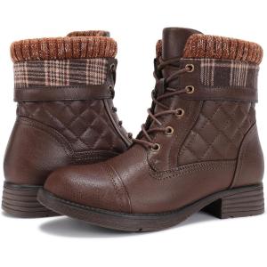 imageSTQ Womens Combat Boots Lace up Winter Ankle BootiesBrown Plaid