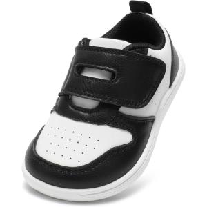imageToddler Wide Toe Box Barefoot Shoes Boys Girls Sneakers Zero Drop Kid Tennis Running Shoes Lightweight NonSlip Comfortable Leather First Walking Shoe Outdoor Activities SchoolBlack White