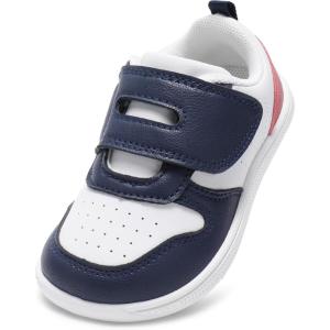 imageToddler Wide Toe Box Barefoot Shoes Boys Girls Sneakers Zero Drop Kid Tennis Running Shoes Lightweight NonSlip Comfortable Leather First Walking Shoe Outdoor Activities SchoolNavy Red