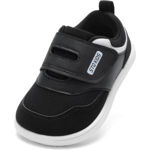 imageToddler Wide Toe Box Shoes Barefoot Sneakers Girls Boys Zero Drop First Walking Running Tennis Grounding ShoesBlack White