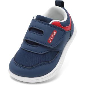 imageToddler Wide Toe Box Shoes Barefoot Sneakers Girls Boys Zero Drop First Walking Running Tennis Grounding ShoesNavy White