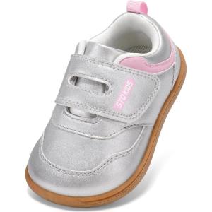 imageToddler Wide Toe Box Shoes Barefoot Sneakers Girls Boys Zero Drop First Walking Running Tennis Grounding ShoesSilver Pink