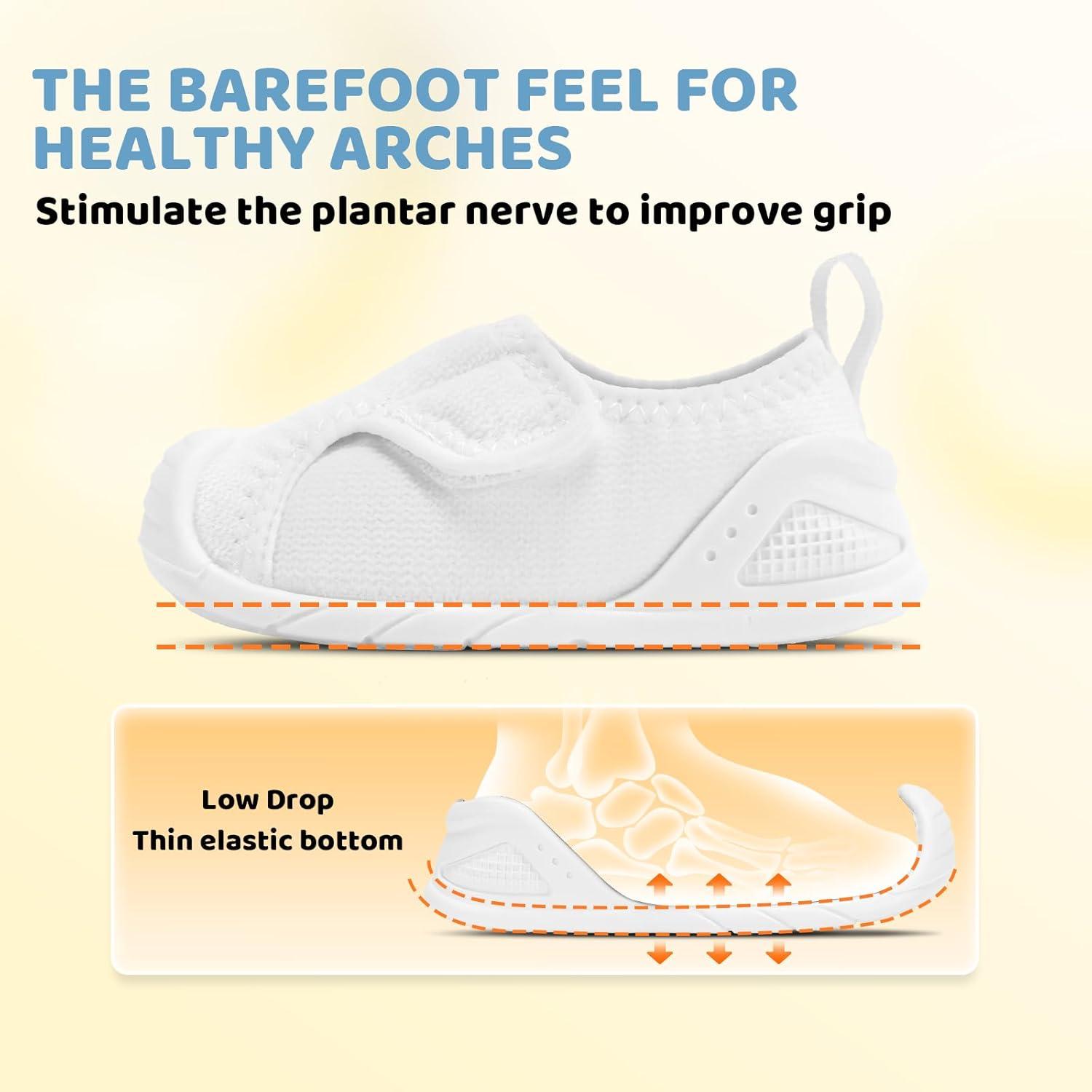 imageBaby Shoes Wide Toe Box Toddler Boy Girl First Walking Shoe Infant Barefoot Sneakers NonSlip Babies Walker Newborn Soft Sole Breathable Mesh Lightweight 6 9 12 18 24 MonthsWhite