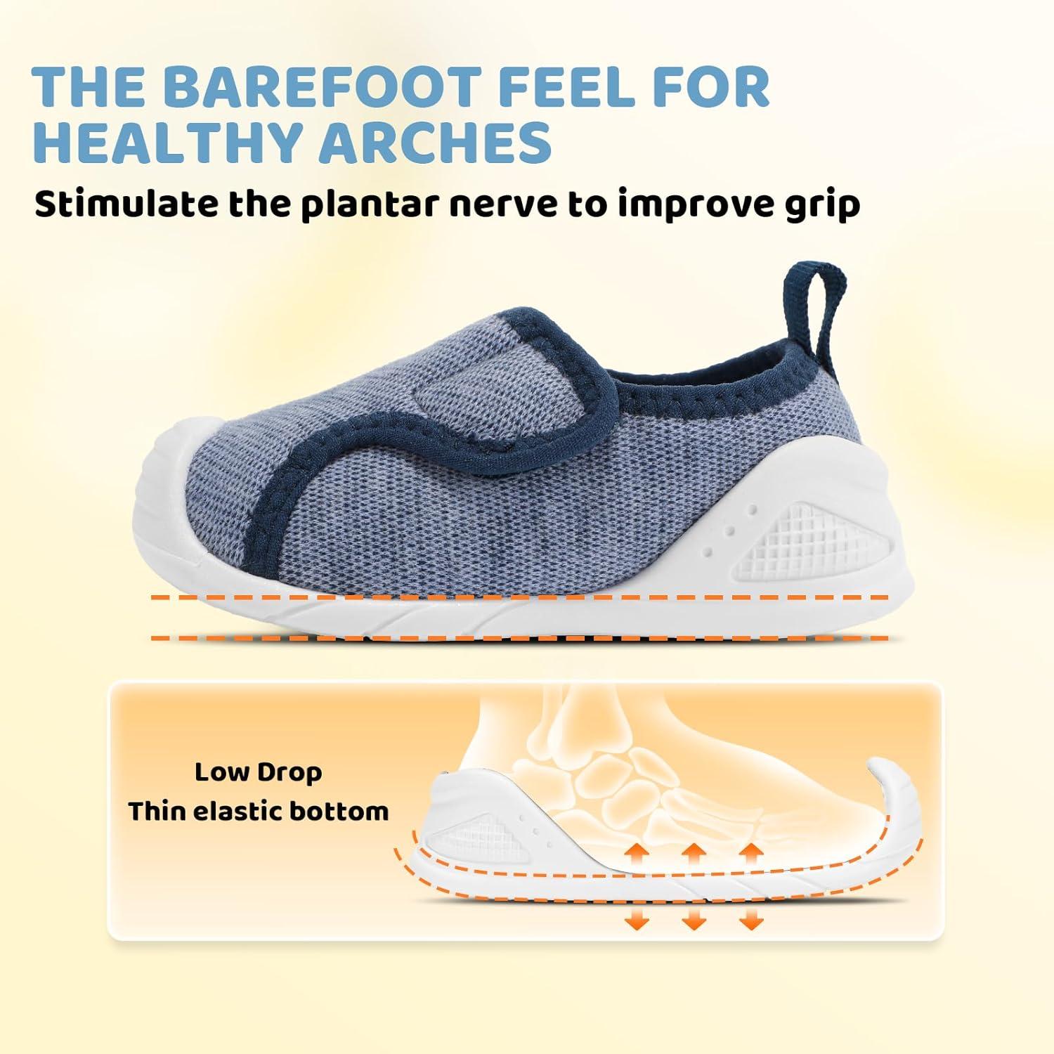 imageBaby Shoes Wide Toe Box Toddler Boy Girl First Walking Shoe Infant Barefoot Sneakers NonSlip Babies Walker Newborn Soft Sole Breathable Mesh Lightweight 6 9 12 18 24 MonthsBlue