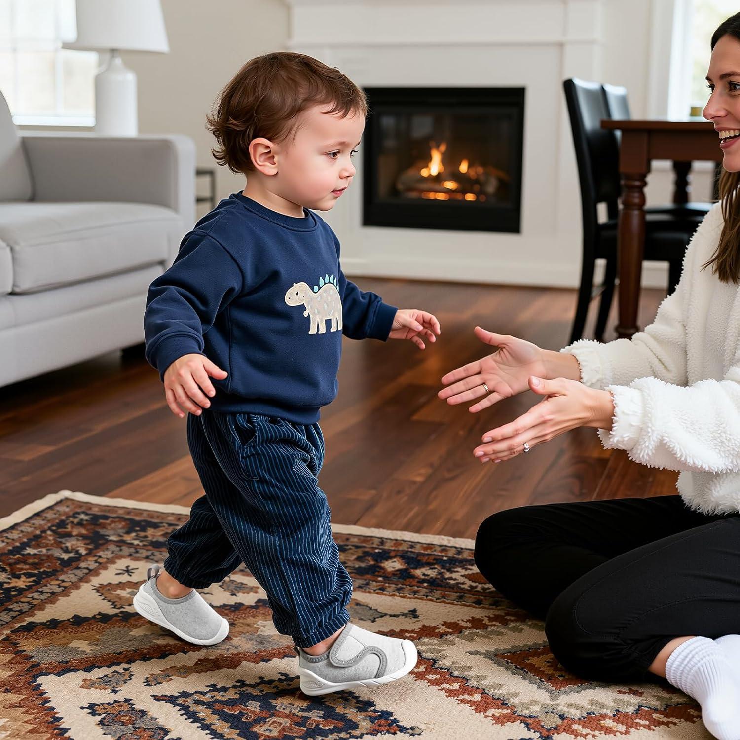 imageBaby Shoes Wide Toe Box Toddler Boy Girl First Walking Shoe Infant Barefoot Sneakers NonSlip Babies Walker Newborn Soft Sole Breathable Mesh Lightweight 6 9 12 18 24 MonthsLight Grey