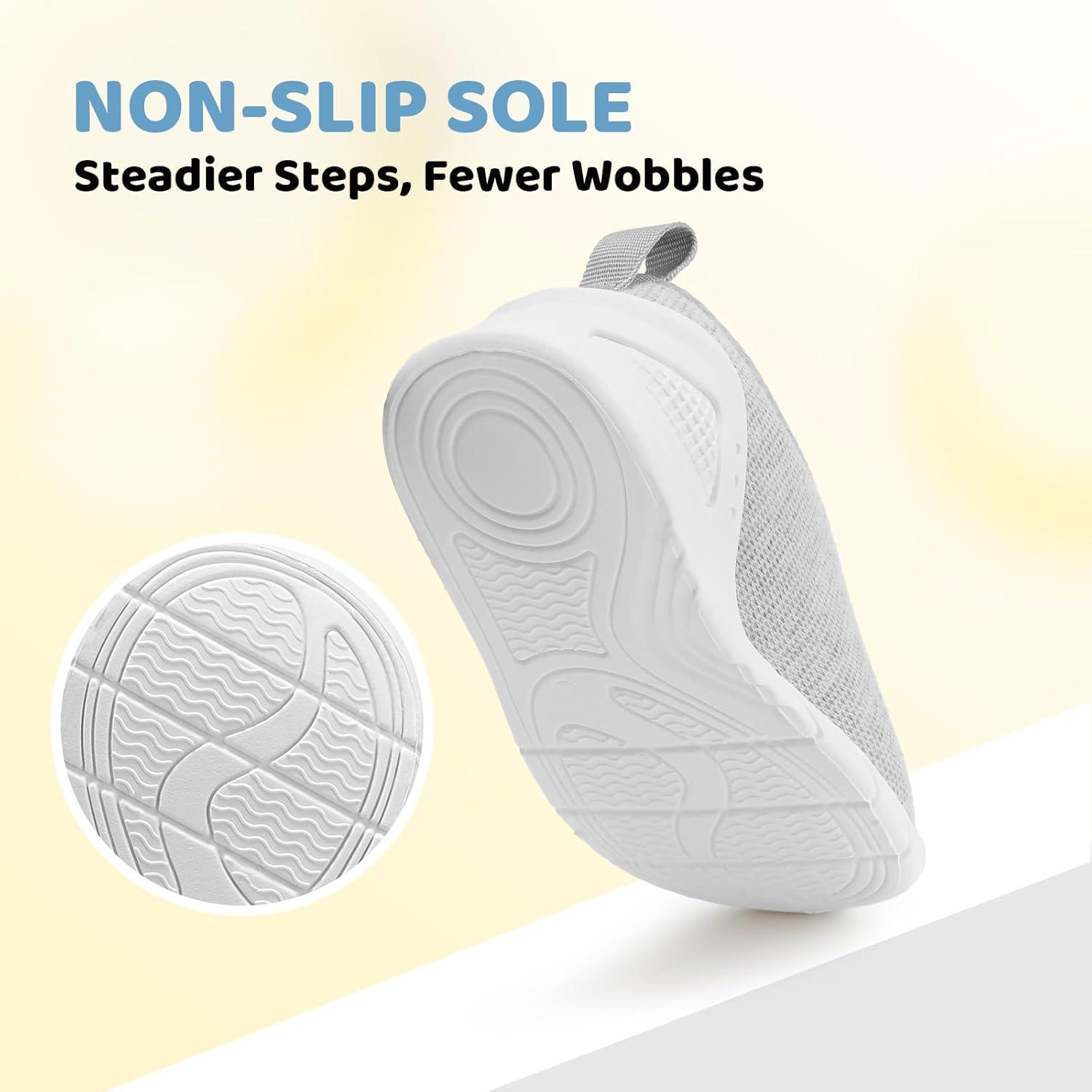 imageBaby Shoes Wide Toe Box Toddler Boy Girl First Walking Shoe Infant Barefoot Sneakers NonSlip Babies Walker Newborn Soft Sole Breathable Mesh Lightweight 6 9 12 18 24 MonthsLight Grey