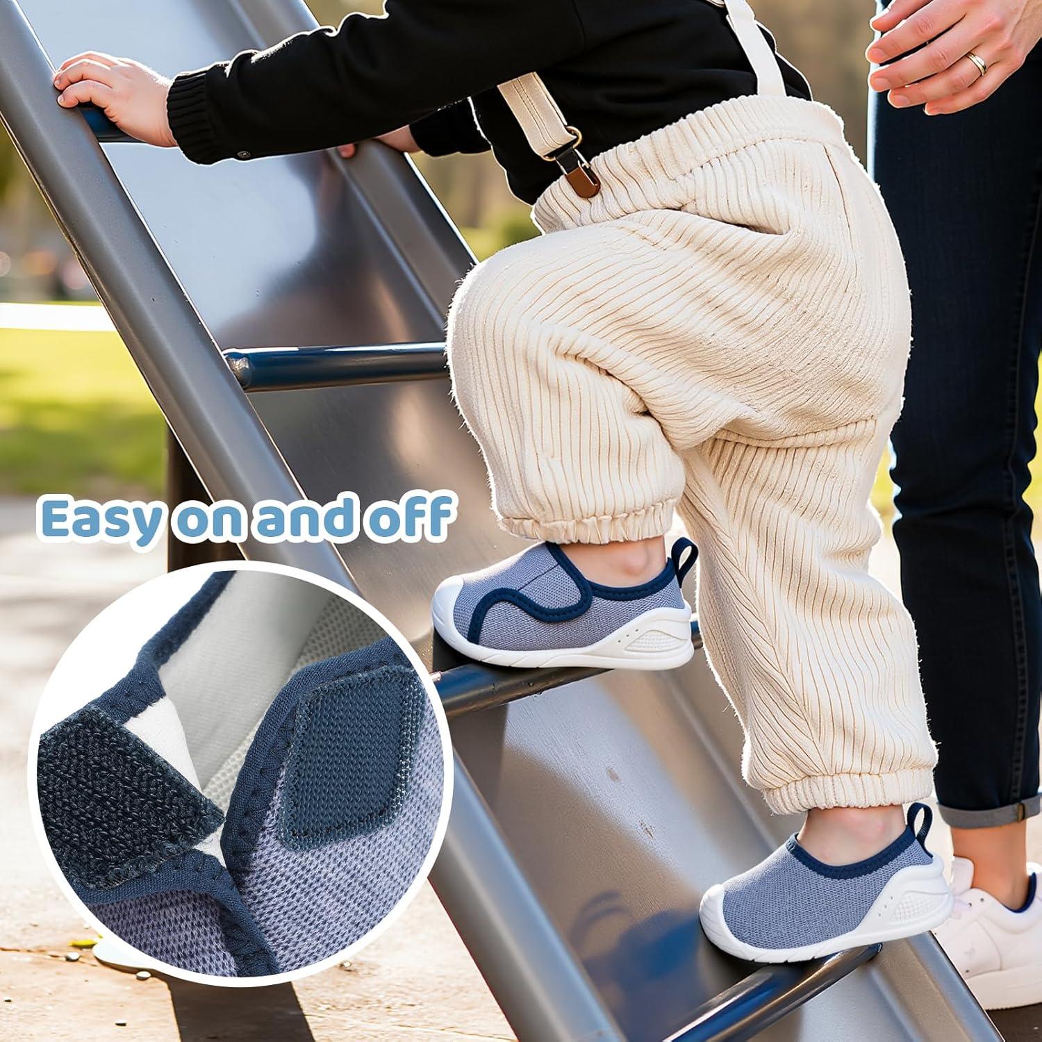 imageBaby Shoes Wide Toe Box Toddler Boy Girl First Walking Shoe Infant Barefoot Sneakers NonSlip Babies Walker Newborn Soft Sole Breathable Mesh Lightweight 6 9 12 18 24 MonthsBlue