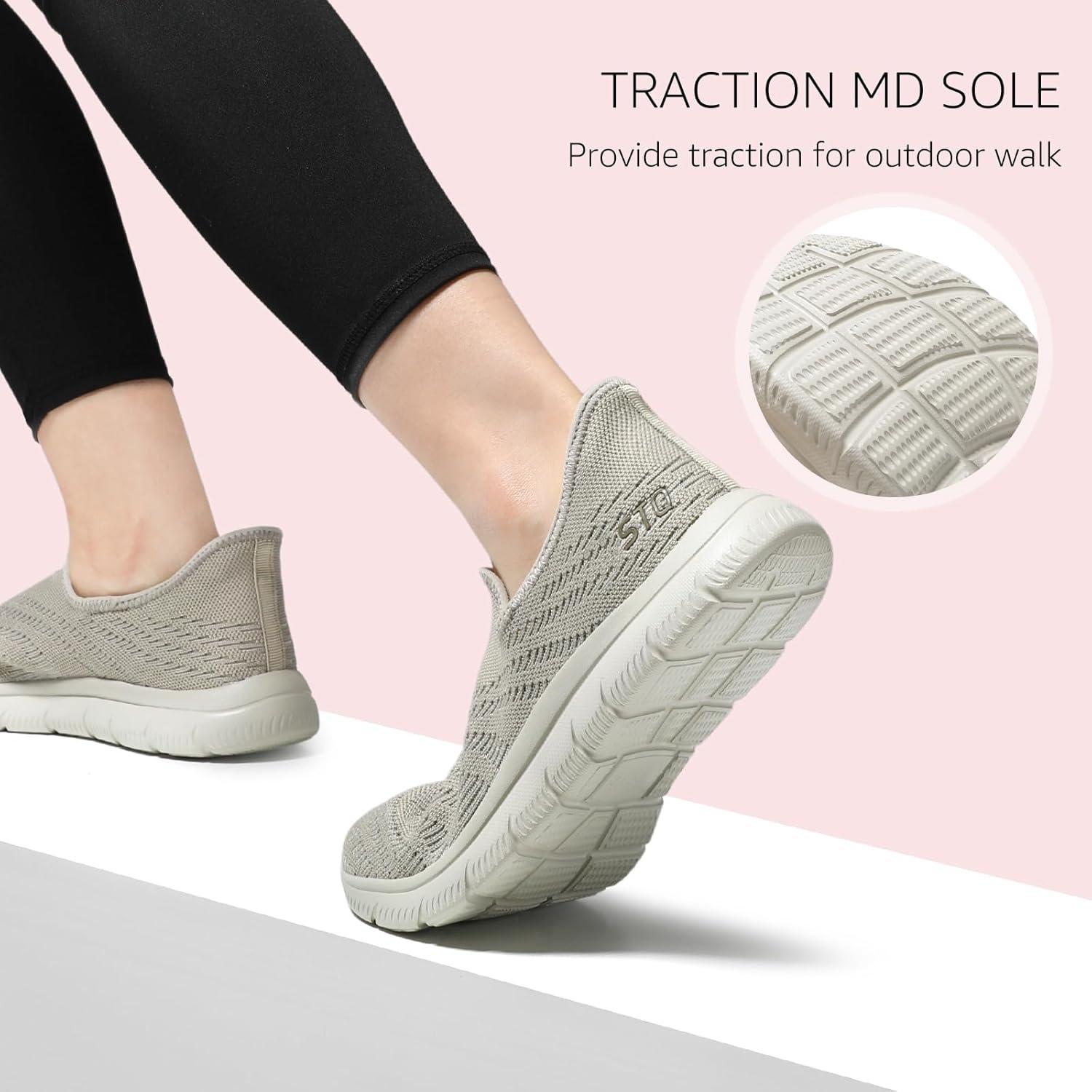 imageSTQ Slip on Sneakers Women Walking Shoes Orthopedic Tennis Arch Support Orthopedic Maternity Elderly Plantar Fasciitis Standing Comfort Workout TravellingTaupe