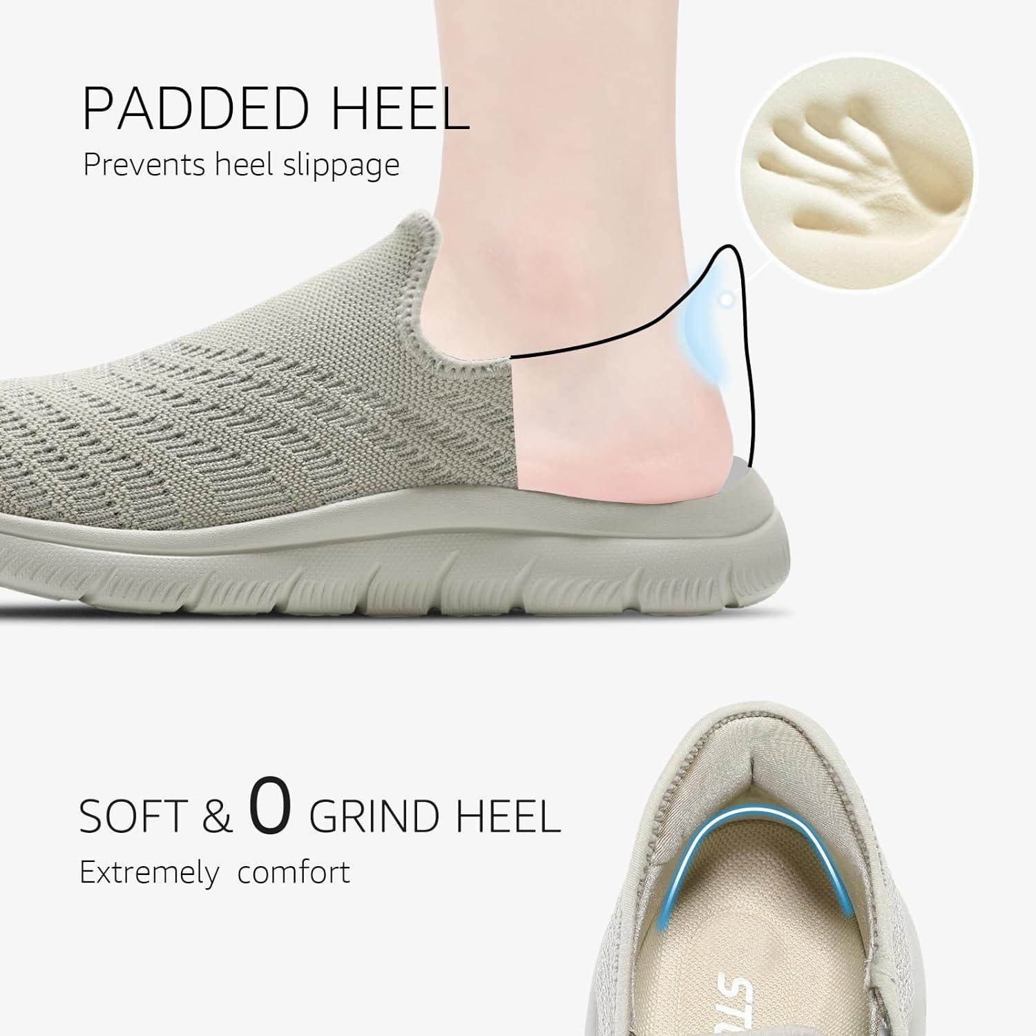 imageSTQ Slip on Sneakers Women Walking Shoes Orthopedic Tennis Arch Support Orthopedic Maternity Elderly Plantar Fasciitis Standing Comfort Workout TravellingTaupe