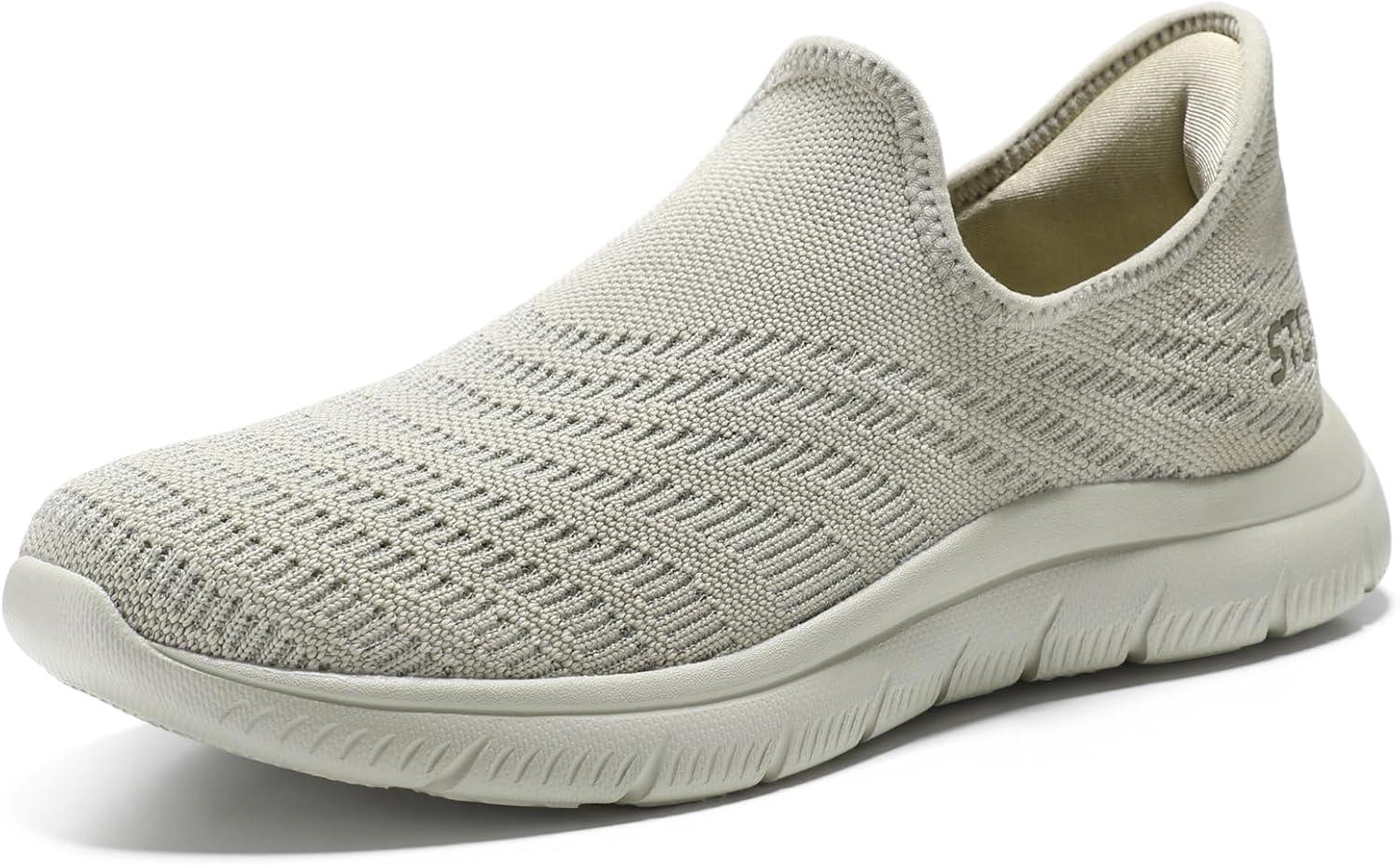 imageSTQ Slip on Sneakers Women Walking Shoes Orthopedic Tennis Arch Support Orthopedic Maternity Elderly Plantar Fasciitis Standing Comfort Workout TravellingTaupe
